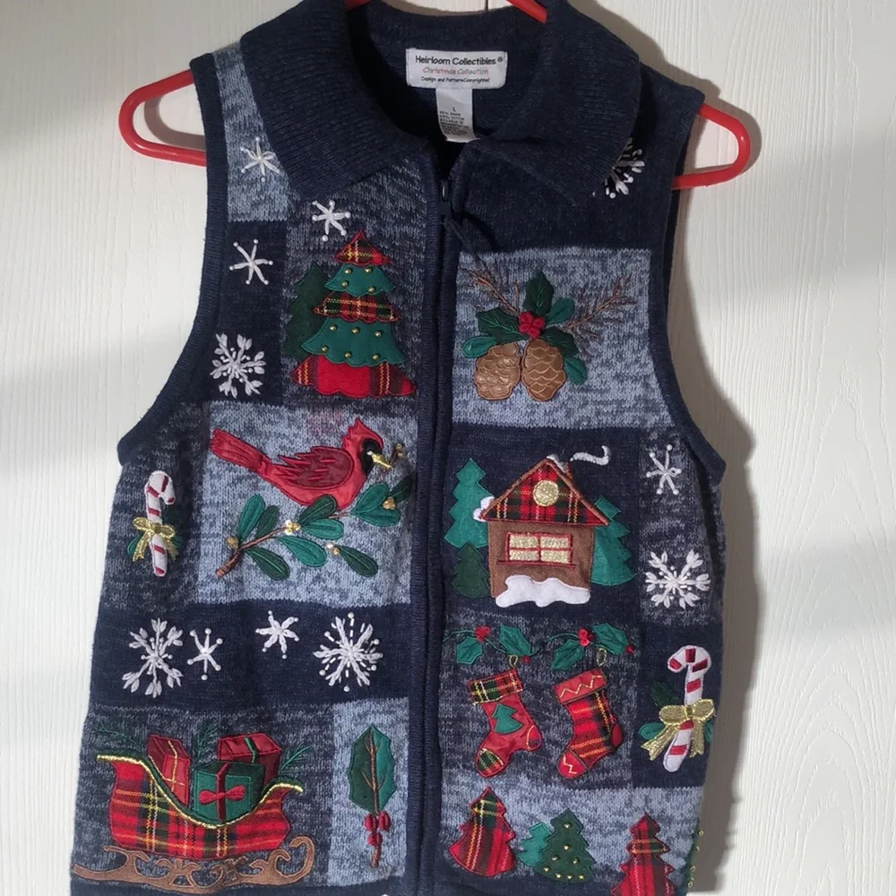 Heirloom Christmas VTG Y2k festive embroidered collection sweater cardigan vest - Picture 9 of 9